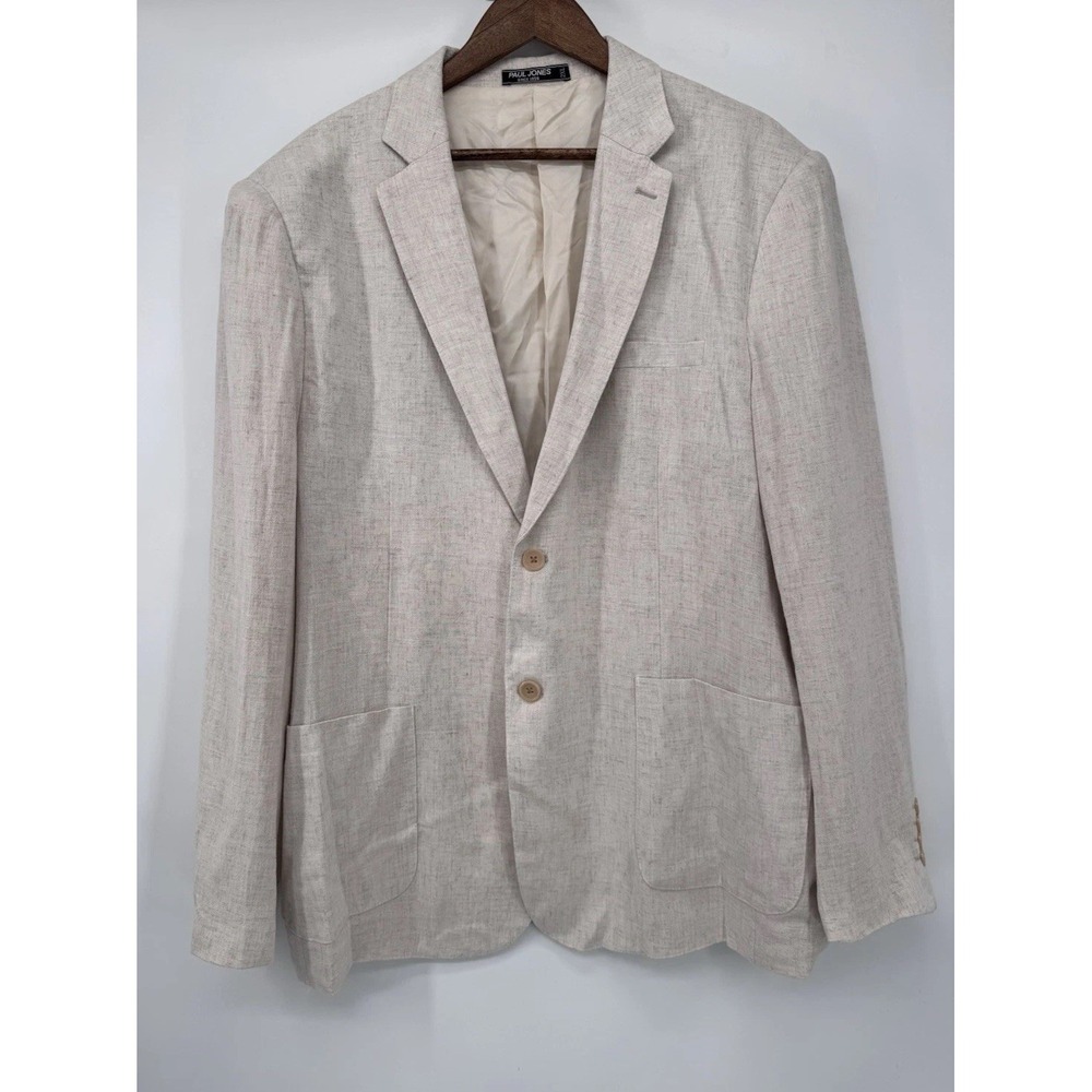 PJ‎ Paul Jones Sport Coat Men's XXL Linen Blend Tan Suit Jacket Blazer Lined